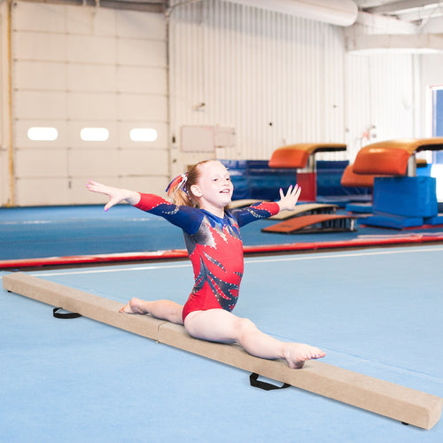 7 Feet Folding Portable Floor Balance Beam with Handles for Gymnasts, Brown