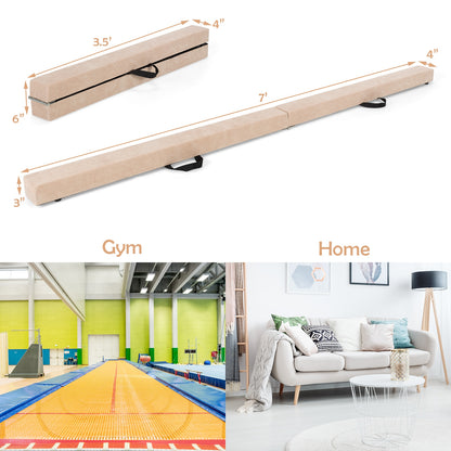 7 Feet Folding Portable Floor Balance Beam with Handles for Gymnasts, Brown Toy Sports at Gallery Canada