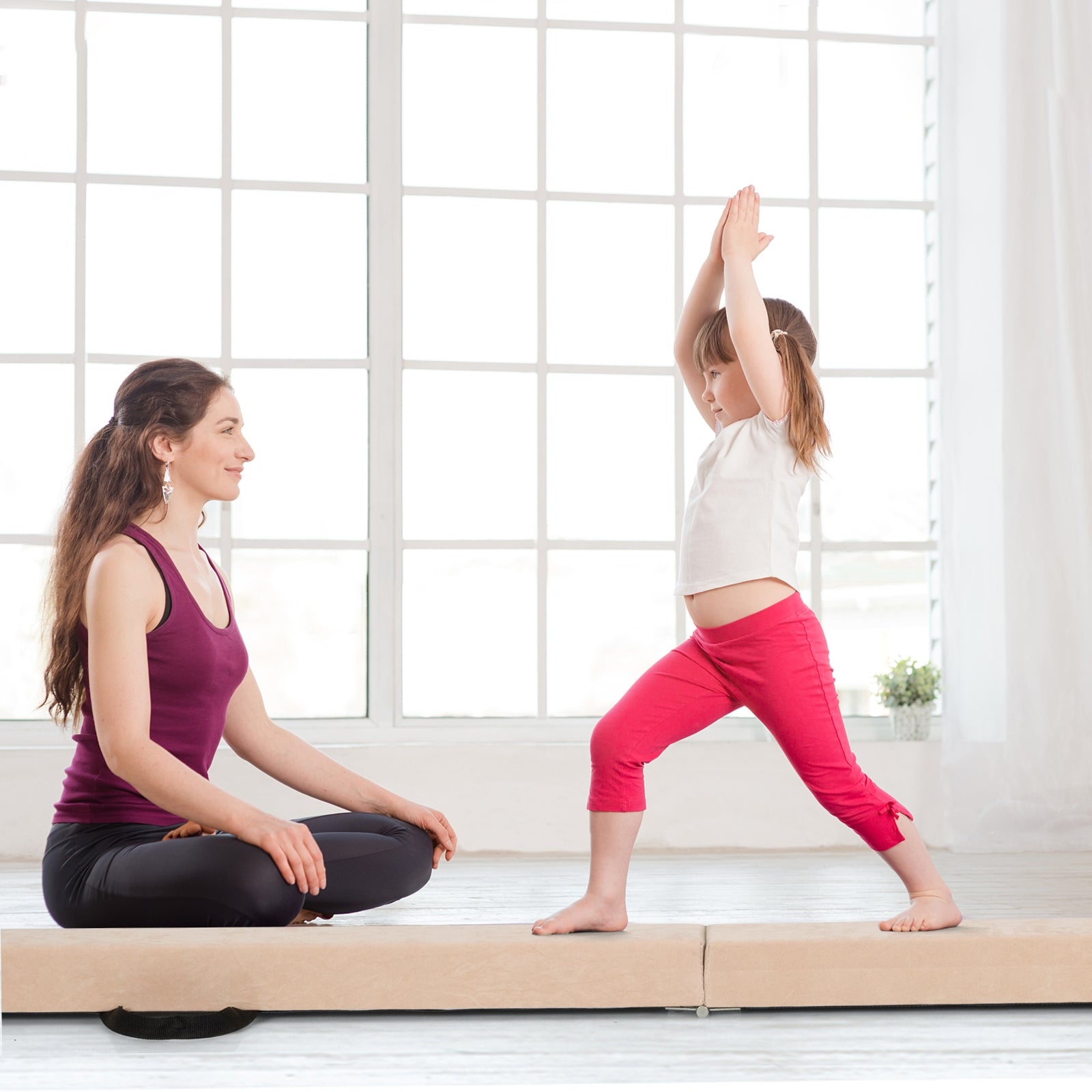 7 Feet Folding Portable Floor Balance Beam with Handles for Gymnasts, Brown Toy Sports at Gallery Canada