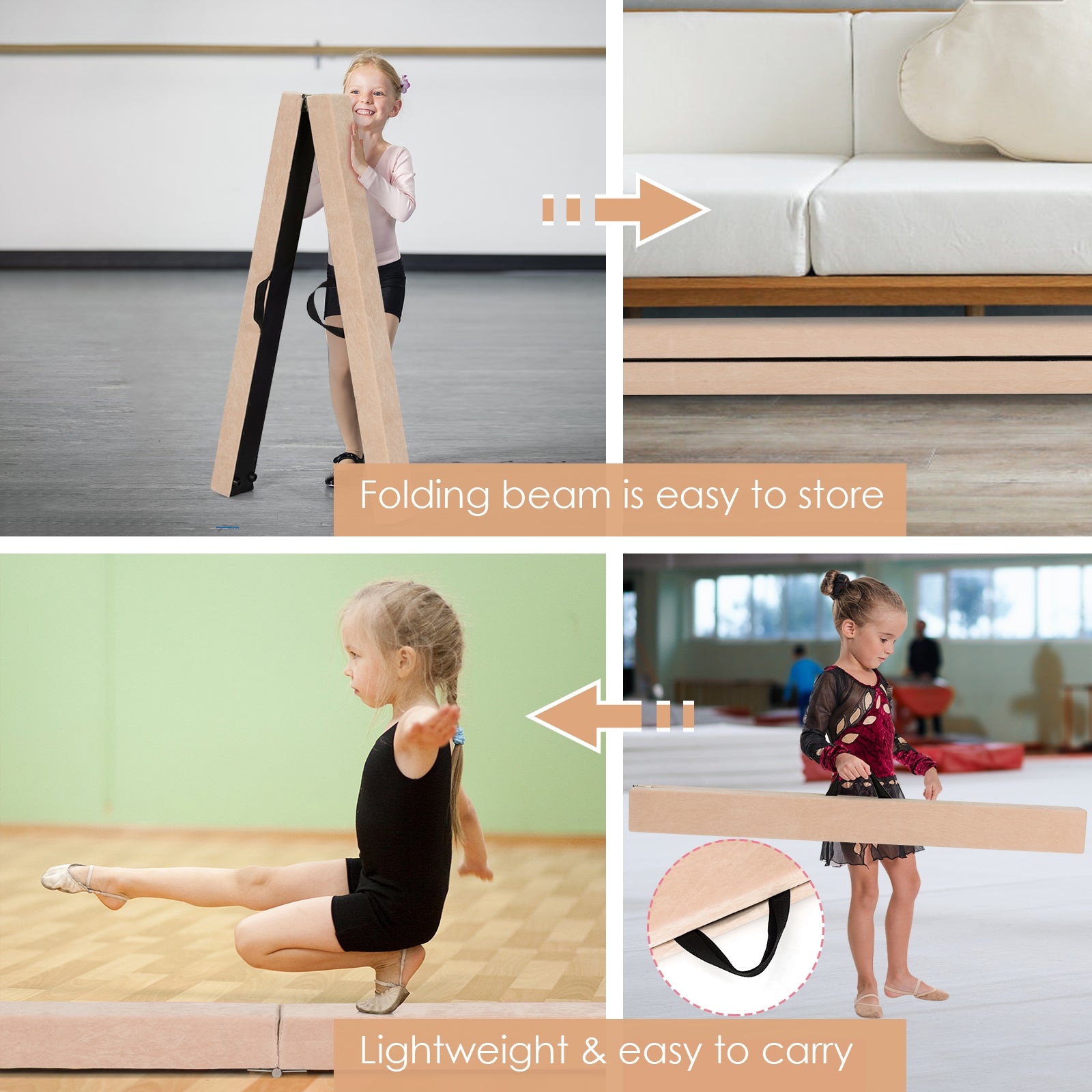 7 Feet Folding Portable Floor Balance Beam with Handles for Gymnasts, Brown Toy Sports at Gallery Canada