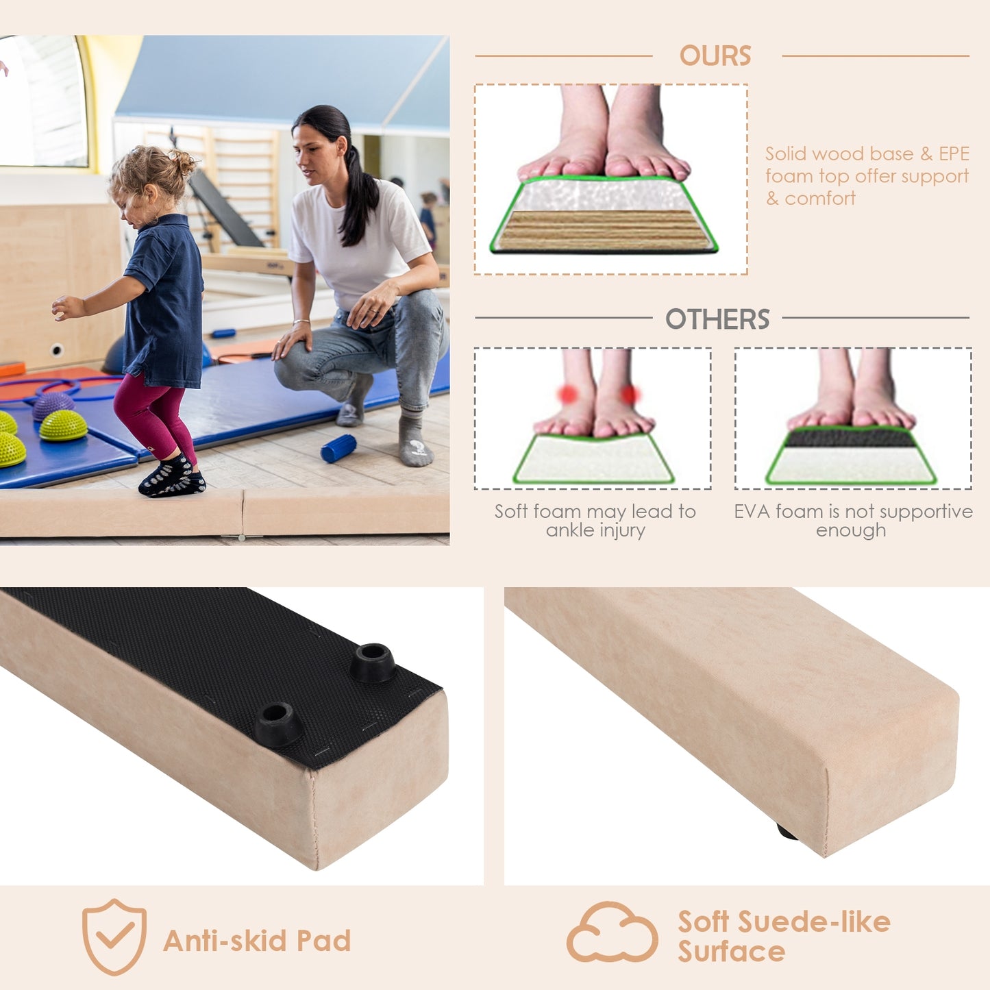 7 Feet Folding Portable Floor Balance Beam with Handles for Gymnasts, Brown Toy Sports at Gallery Canada