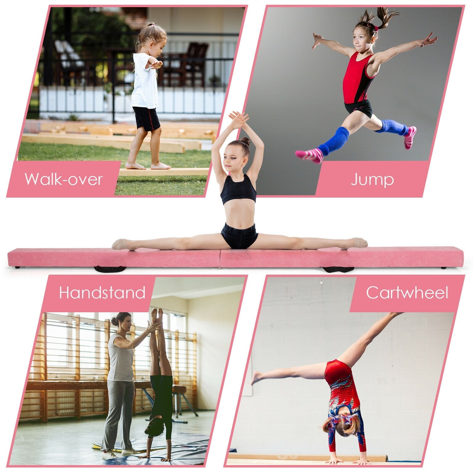 7 Feet Folding Portable Floor Balance Beam with Handles for Gymnasts, Pink Toy Sports   at Gallery Canada