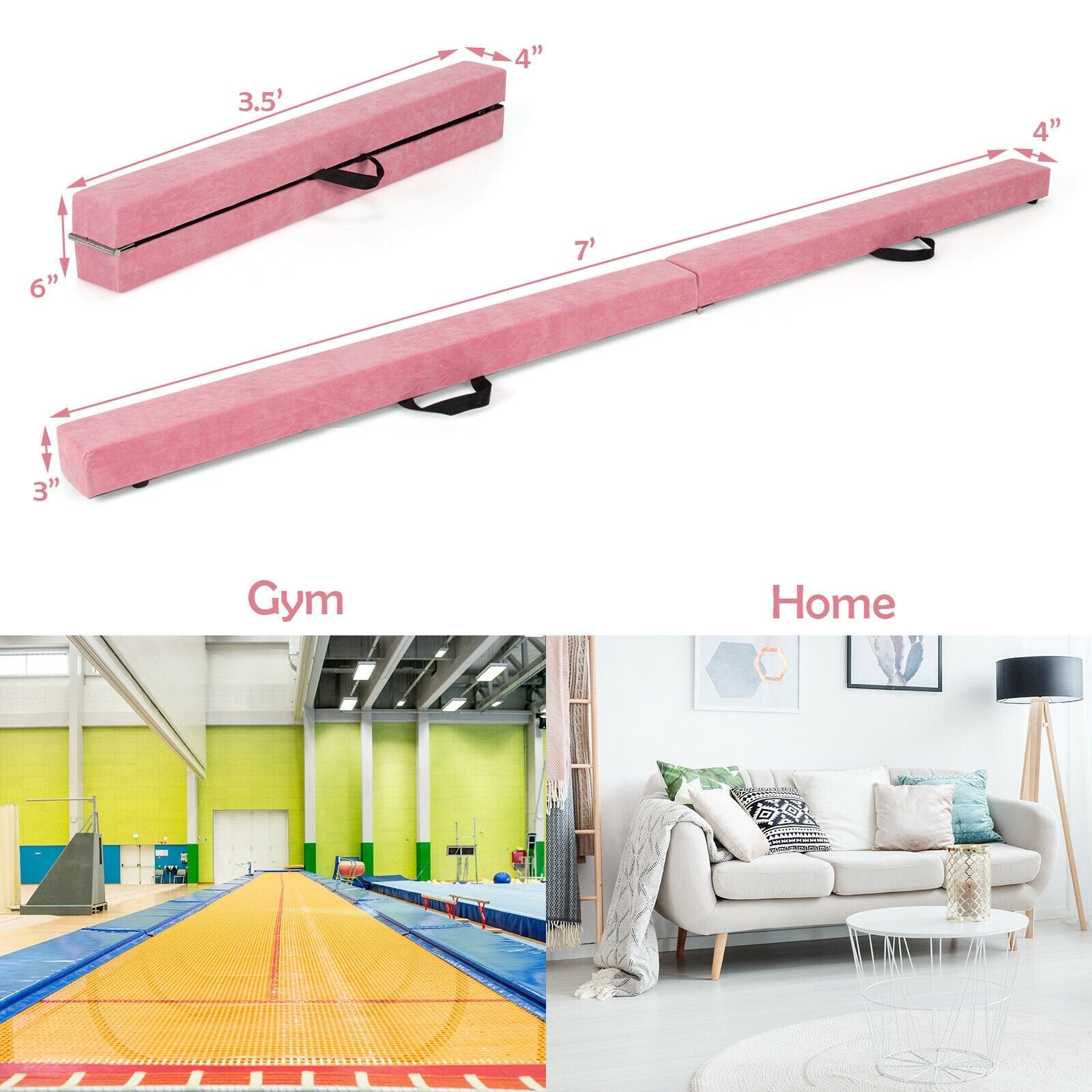 7 Feet Folding Portable Floor Balance Beam with Handles for Gymnasts, Pink Toy Sports   at Gallery Canada