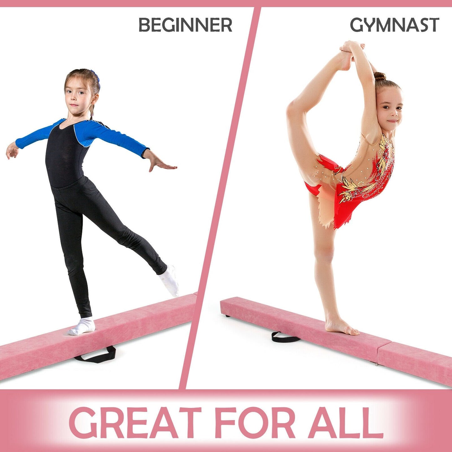 7 Feet Folding Portable Floor Balance Beam with Handles for Gymnasts, Pink Toy Sports   at Gallery Canada