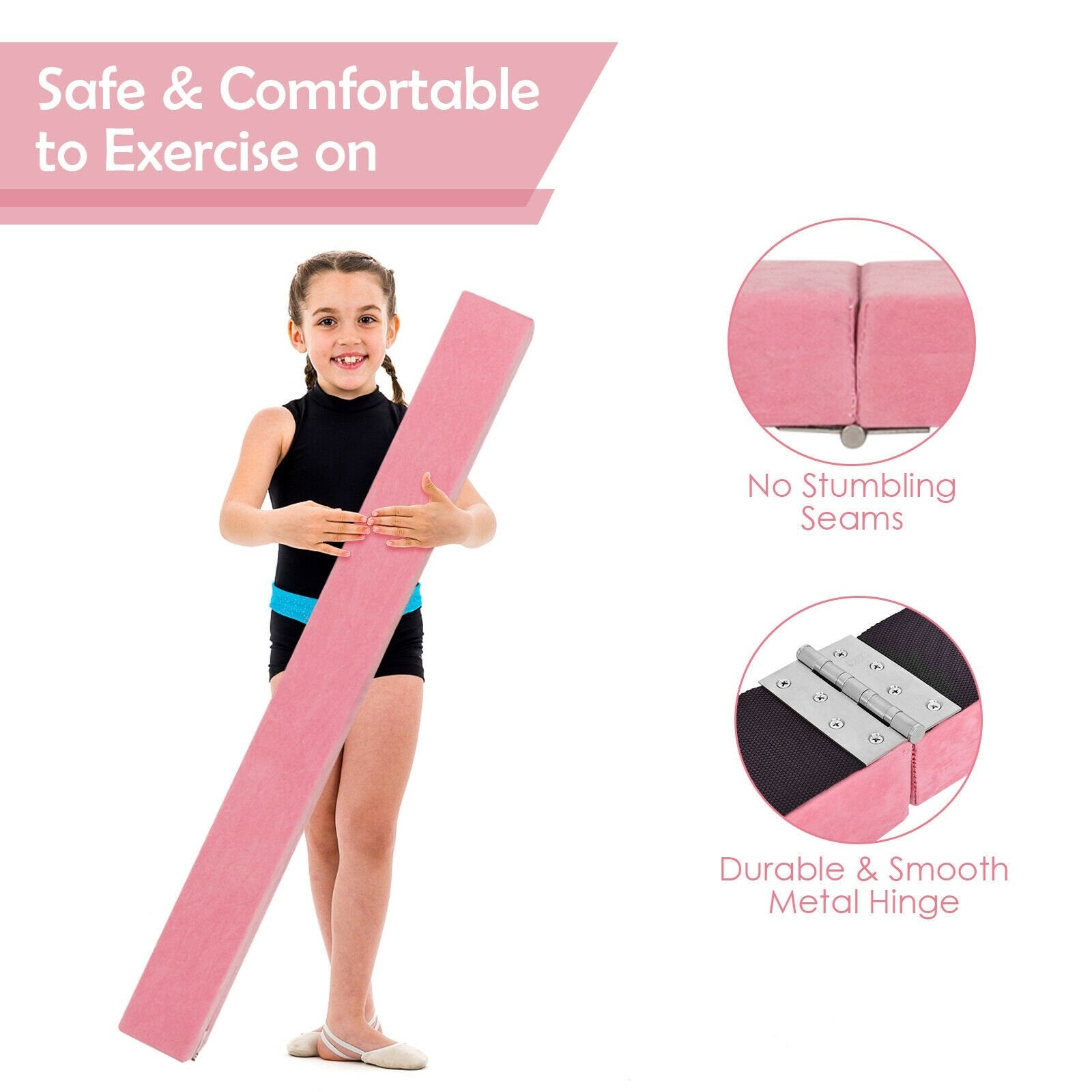 7 Feet Folding Portable Floor Balance Beam with Handles for Gymnasts, Pink Toy Sports   at Gallery Canada