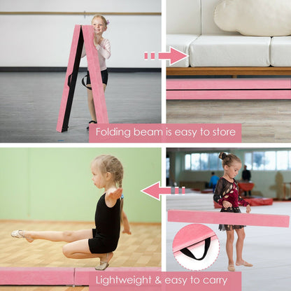 7 Feet Folding Portable Floor Balance Beam with Handles for Gymnasts, Pink Toy Sports   at Gallery Canada