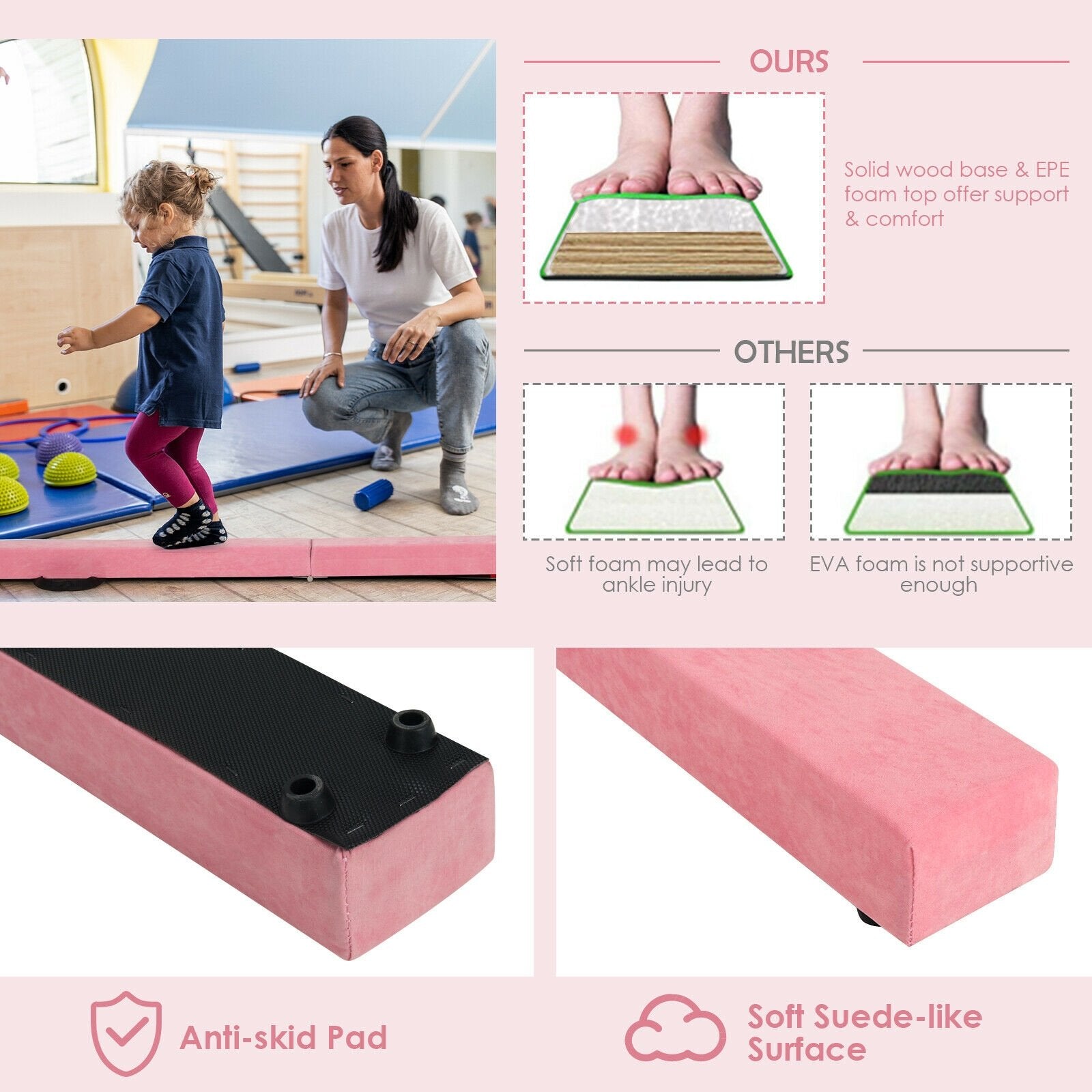 7 Feet Folding Portable Floor Balance Beam with Handles for Gymnasts, Pink Toy Sports   at Gallery Canada