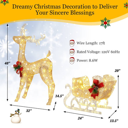 Christmas Reindeer Sleigh Decoration with 100 Lights, Golden Christmas Decor & Accessories   at Gallery Canada