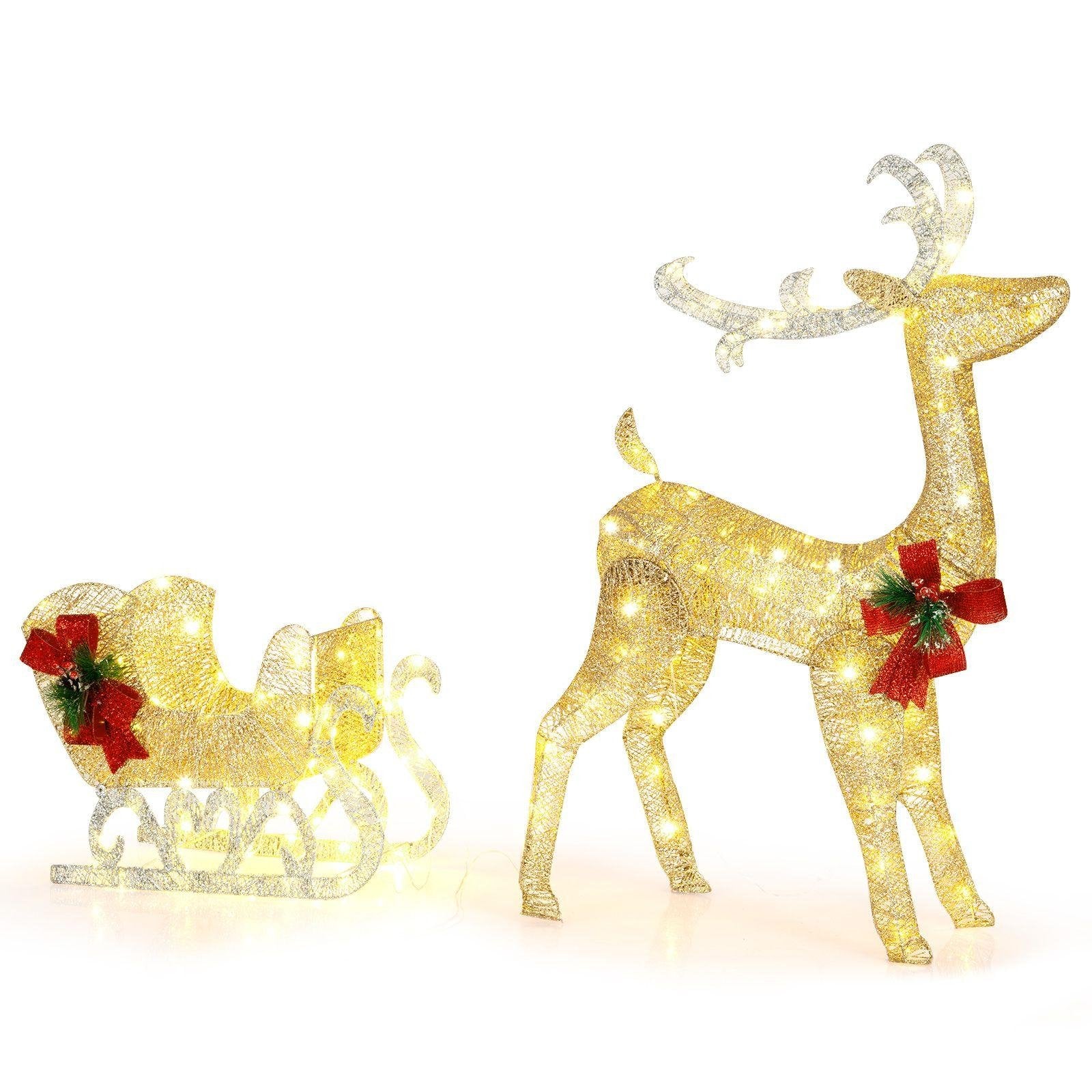 Christmas Reindeer Sleigh Decoration with 100 Lights, Golden Christmas Decor & Accessories   at Gallery Canada