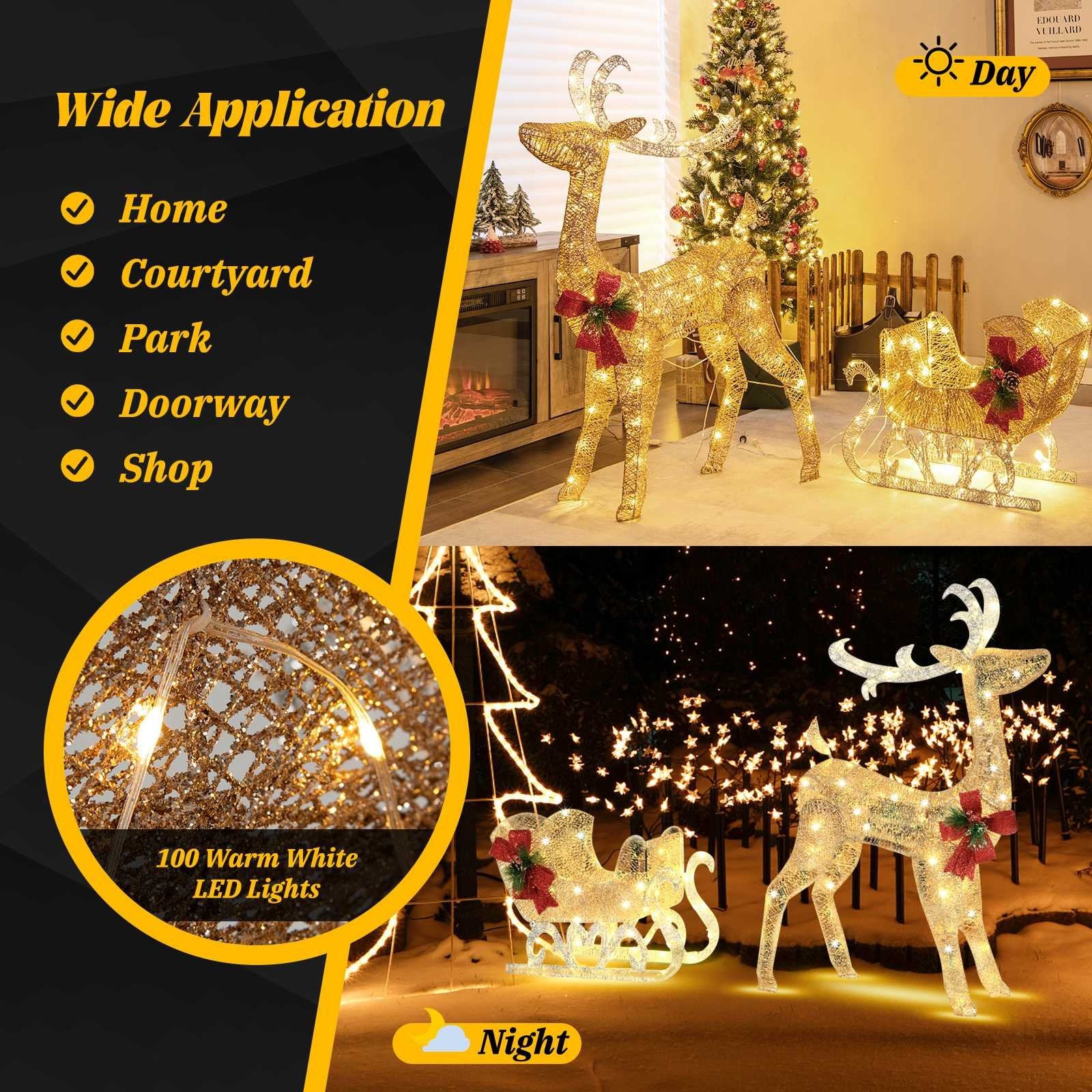 Christmas Reindeer Sleigh Decoration with 100 Lights, Golden Christmas Decor & Accessories   at Gallery Canada