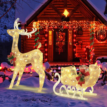 Christmas Reindeer Sleigh Decoration with 100 Lights, Golden Christmas Decor & Accessories   at Gallery Canada