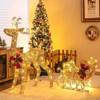 Christmas Reindeer Sleigh Decoration with 100 Lights, Golden Christmas Decor & Accessories   at Gallery Canada