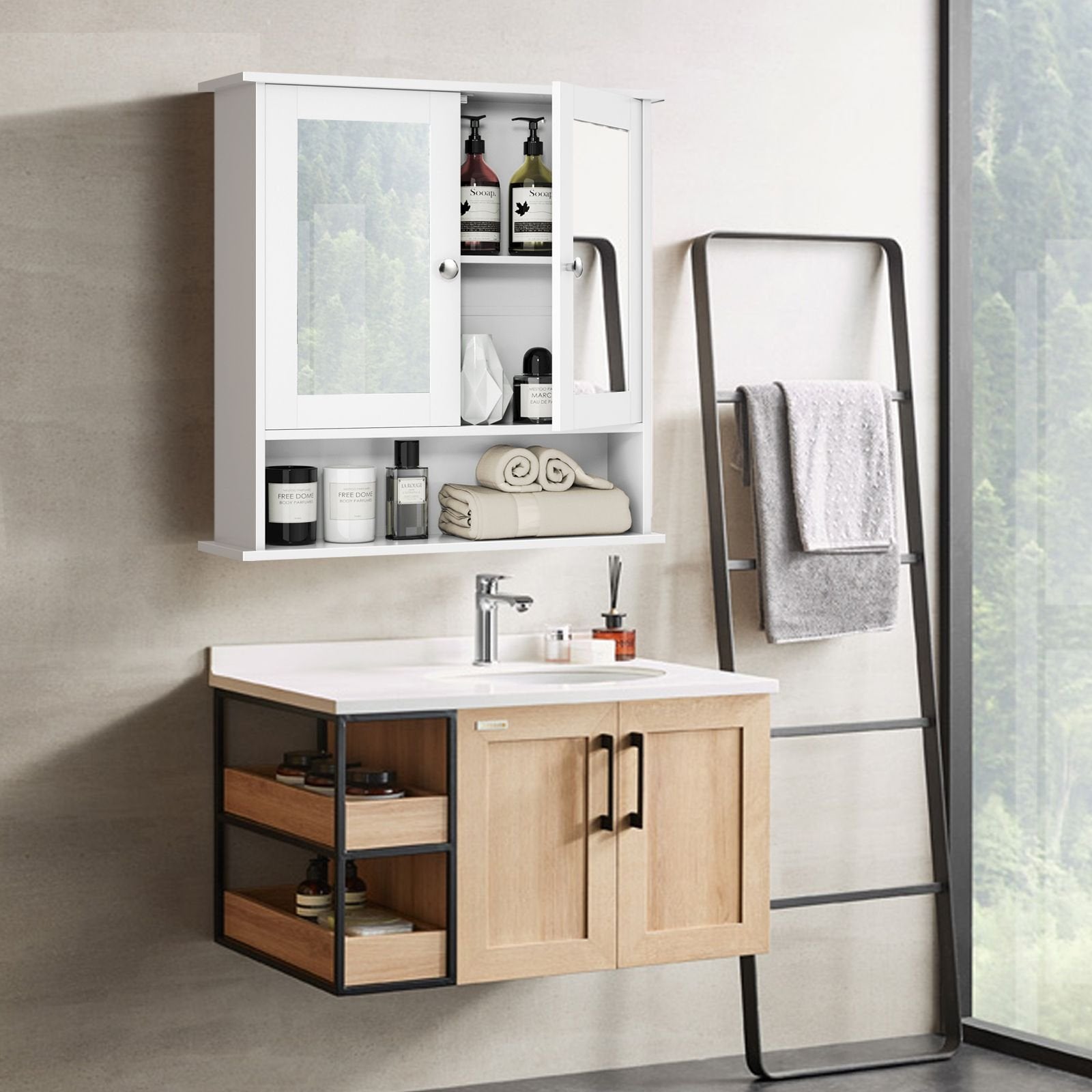 Bathroom Wall Cabinet with Double Mirror Doors, White Wall Cabinets   at Gallery Canada