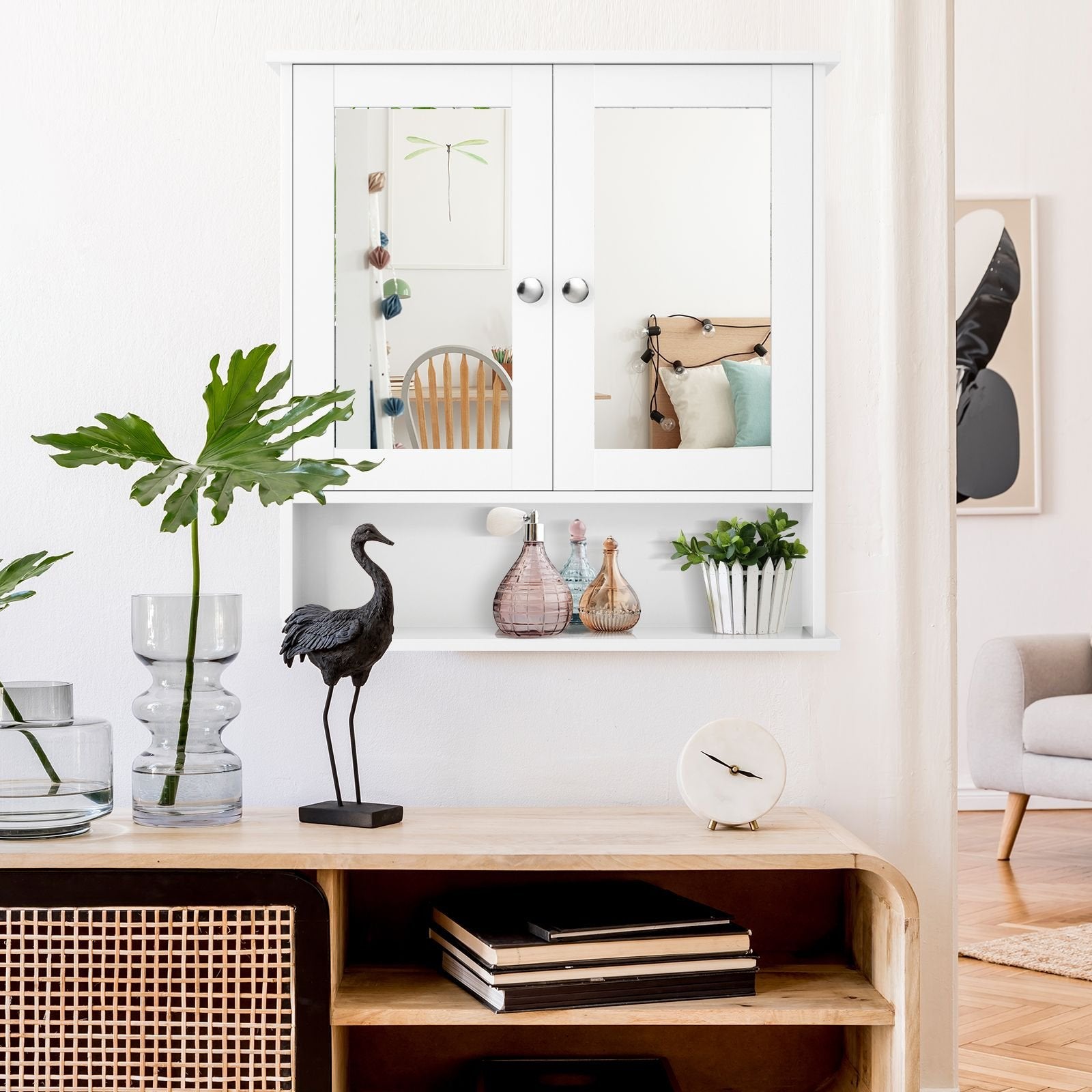 Bathroom Wall Cabinet with Double Mirror Doors, White Wall Cabinets   at Gallery Canada