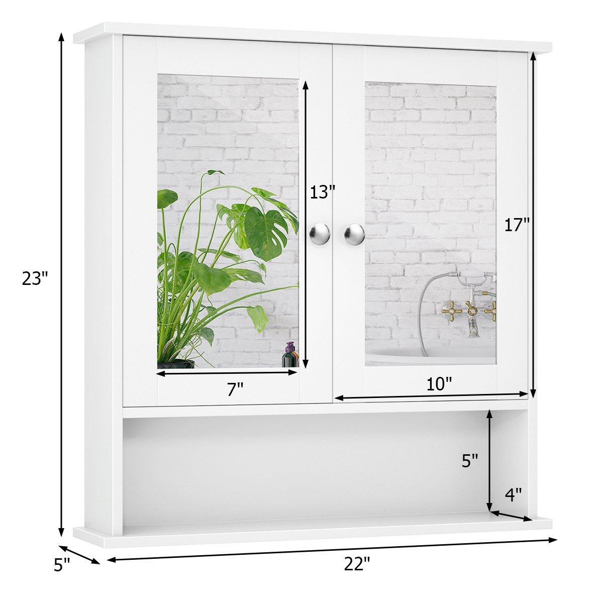 Bathroom Wall Cabinet with Double Mirror Doors, White Wall Cabinets   at Gallery Canada