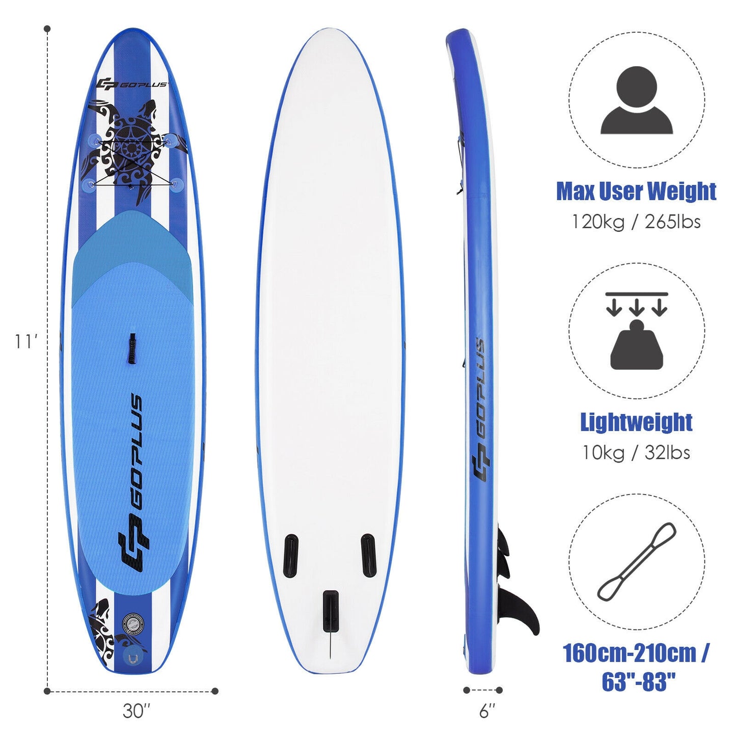 11 Feet Inflatable Adjustable Paddle Board with Carry Bag Surfing   at Gallery Canada