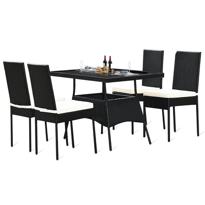 5 Pieces Outdaoor Patio Rattan Dining Set with Glass Top with Cushions, Black - Gallery Canada