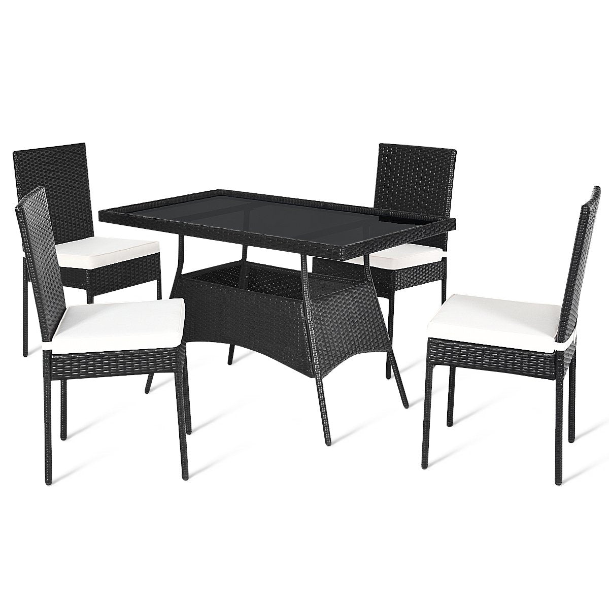 5 Pieces Outdaoor Patio Rattan Dining Set with Glass Top with Cushions, Black Patio Dining Sets   at Gallery Canada