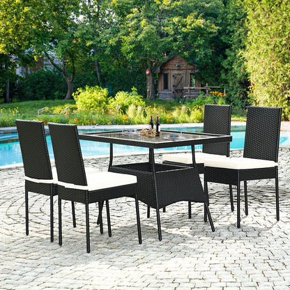 5 Pieces Outdaoor Patio Rattan Dining Set with Glass Top with Cushions, Black - Gallery Canada