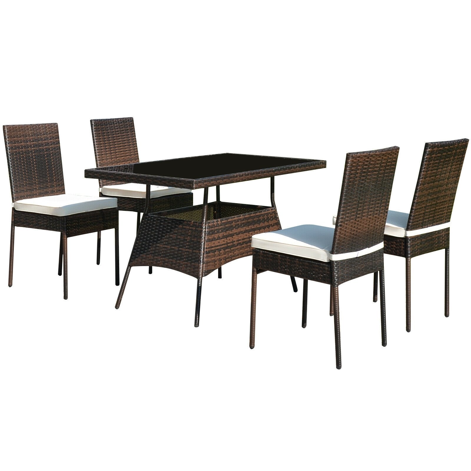 5 Pcs Rattan Dining Set Glass Table High Back Chair, Brown Patio Dining Sets   at Gallery Canada