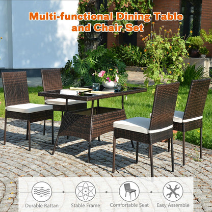 5 Pcs Rattan Dining Set Glass Table High Back Chair, Brown - Gallery Canada