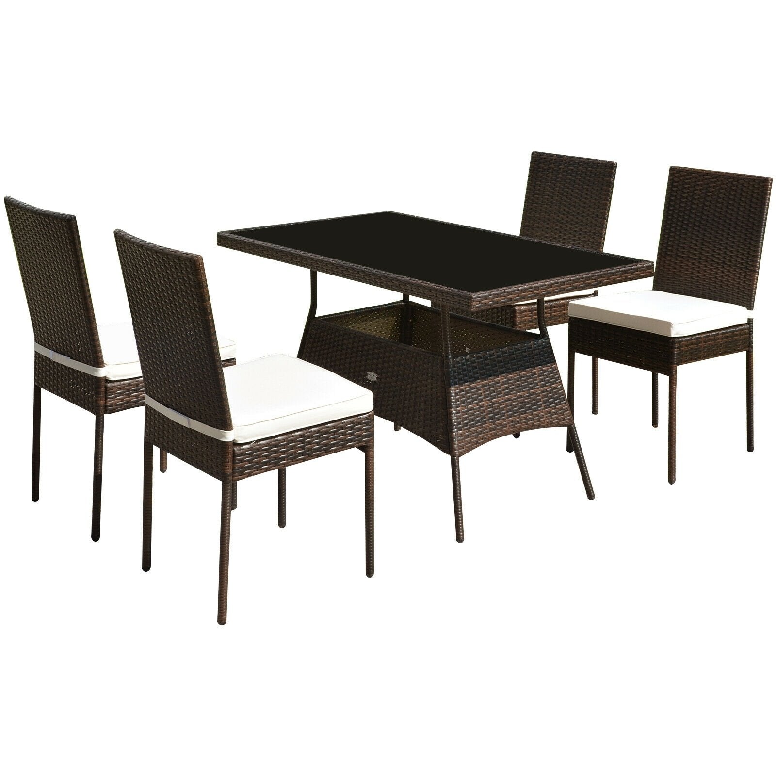 5 Pcs Rattan Dining Set Glass Table High Back Chair, Brown Patio Dining Sets   at Gallery Canada