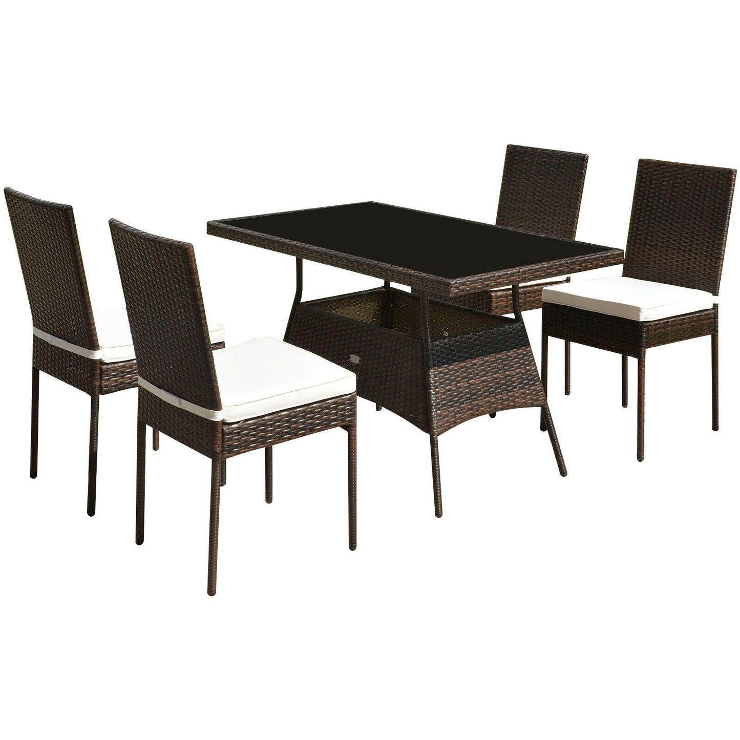 5 Pcs Rattan Dining Set Glass Table High Back Chair, Brown - Gallery Canada