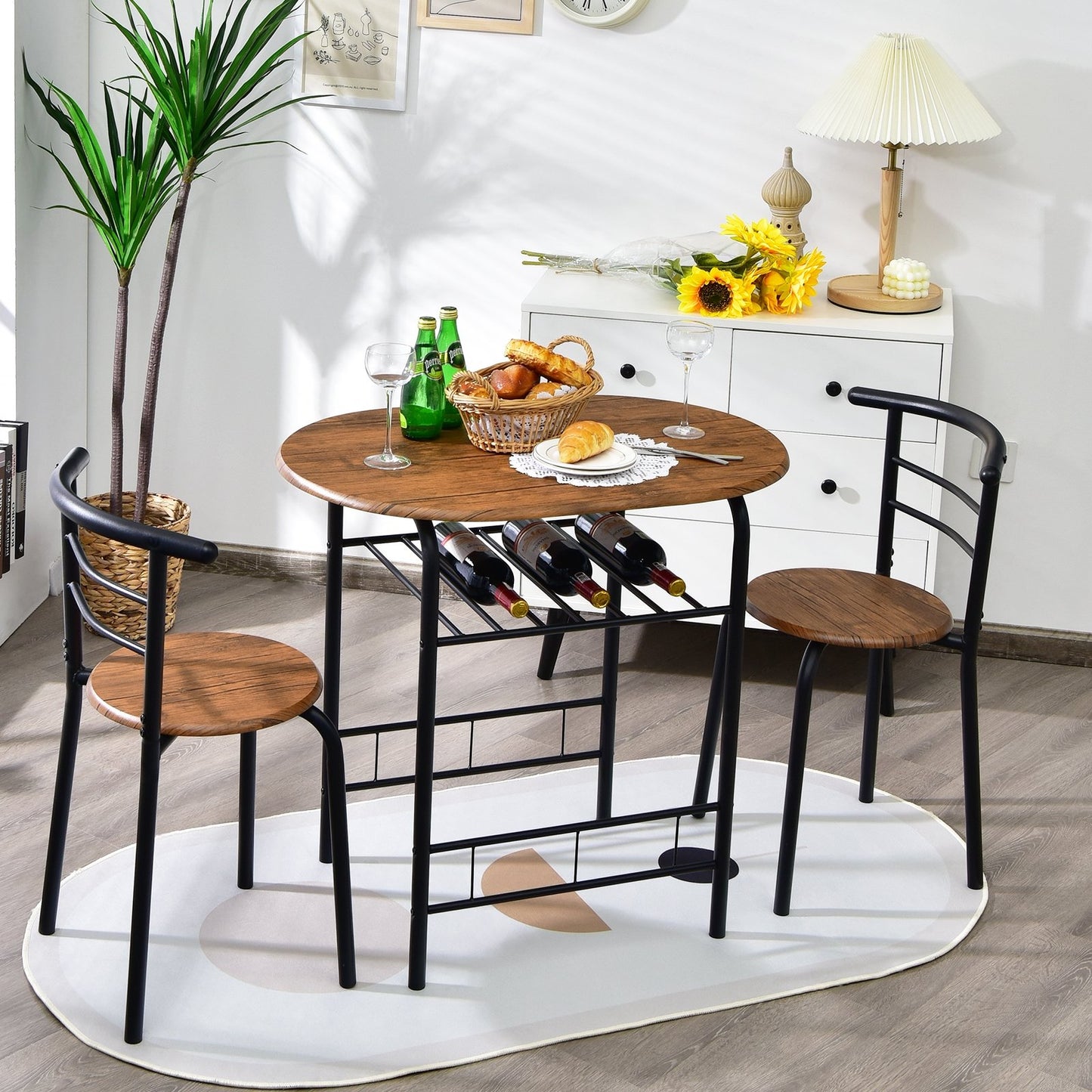 3-Piece Space-Saving Bistro Set for Kitchen and Apartment, Brown - Gallery Canada