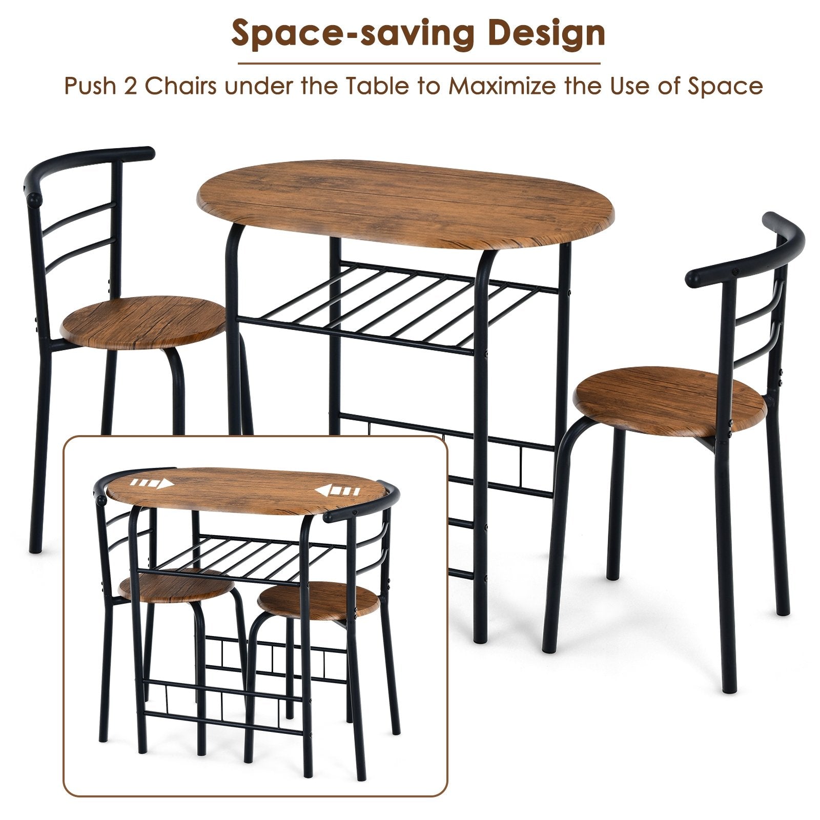 3-Piece Space-Saving Bistro Set for Kitchen and Apartment, Brown Dining Room Sets   at Gallery Canada