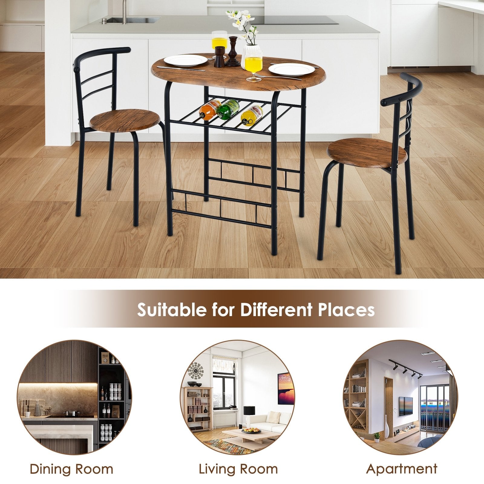 3-Piece Space-Saving Bistro Set for Kitchen and Apartment, Brown Dining Room Sets   at Gallery Canada