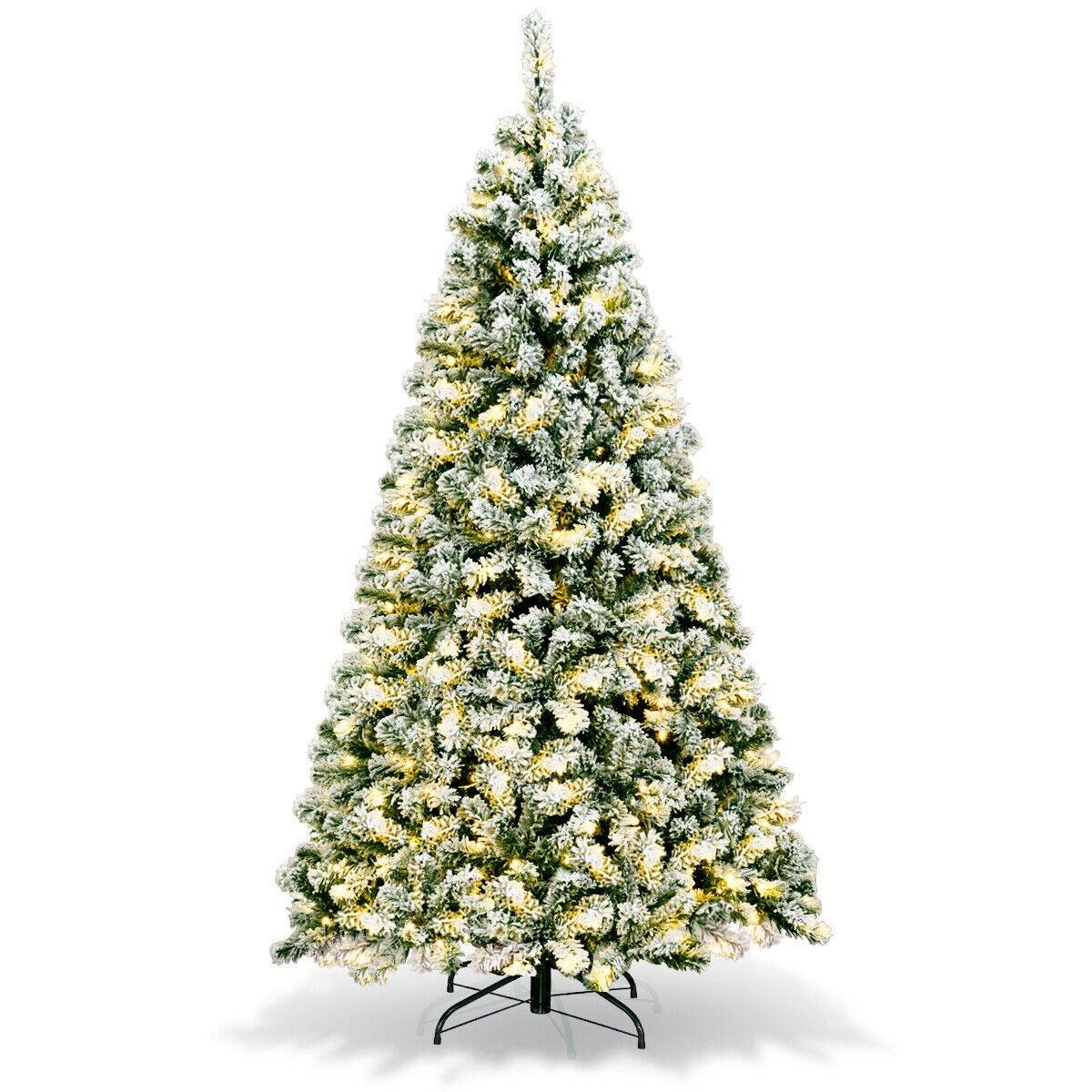 6 Feet Pre-Lit Premium Snow Flocked Hinged Artificial Christmas Tree, Green Christmas Tree   at Gallery Canada