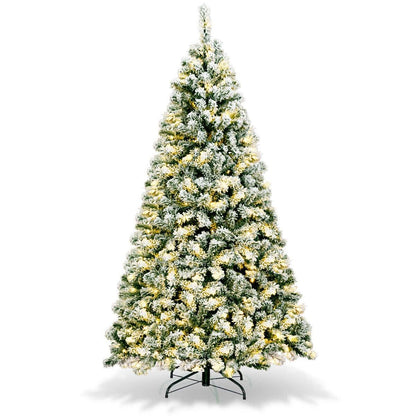 6 Feet Pre-Lit Premium Snow Flocked Hinged Artificial Christmas Tree, Green Christmas Tree   at Gallery Canada