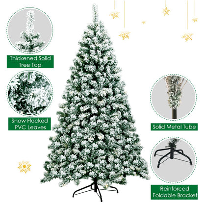 6 Feet Pre-Lit Premium Snow Flocked Hinged Artificial Christmas Tree, Green Christmas Tree   at Gallery Canada