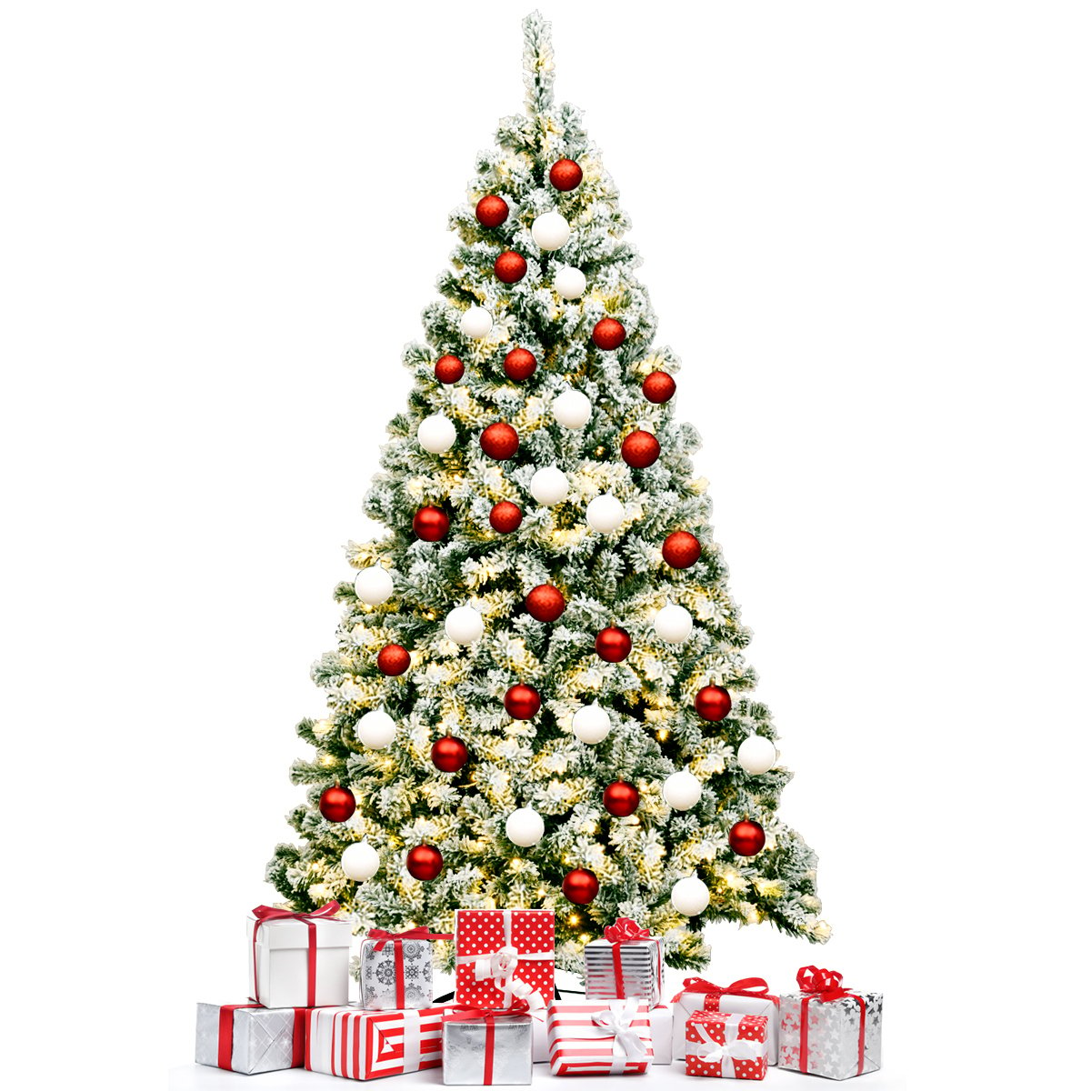 6 Feet Pre-Lit Premium Snow Flocked Hinged Artificial Christmas Tree, Green Christmas Tree   at Gallery Canada