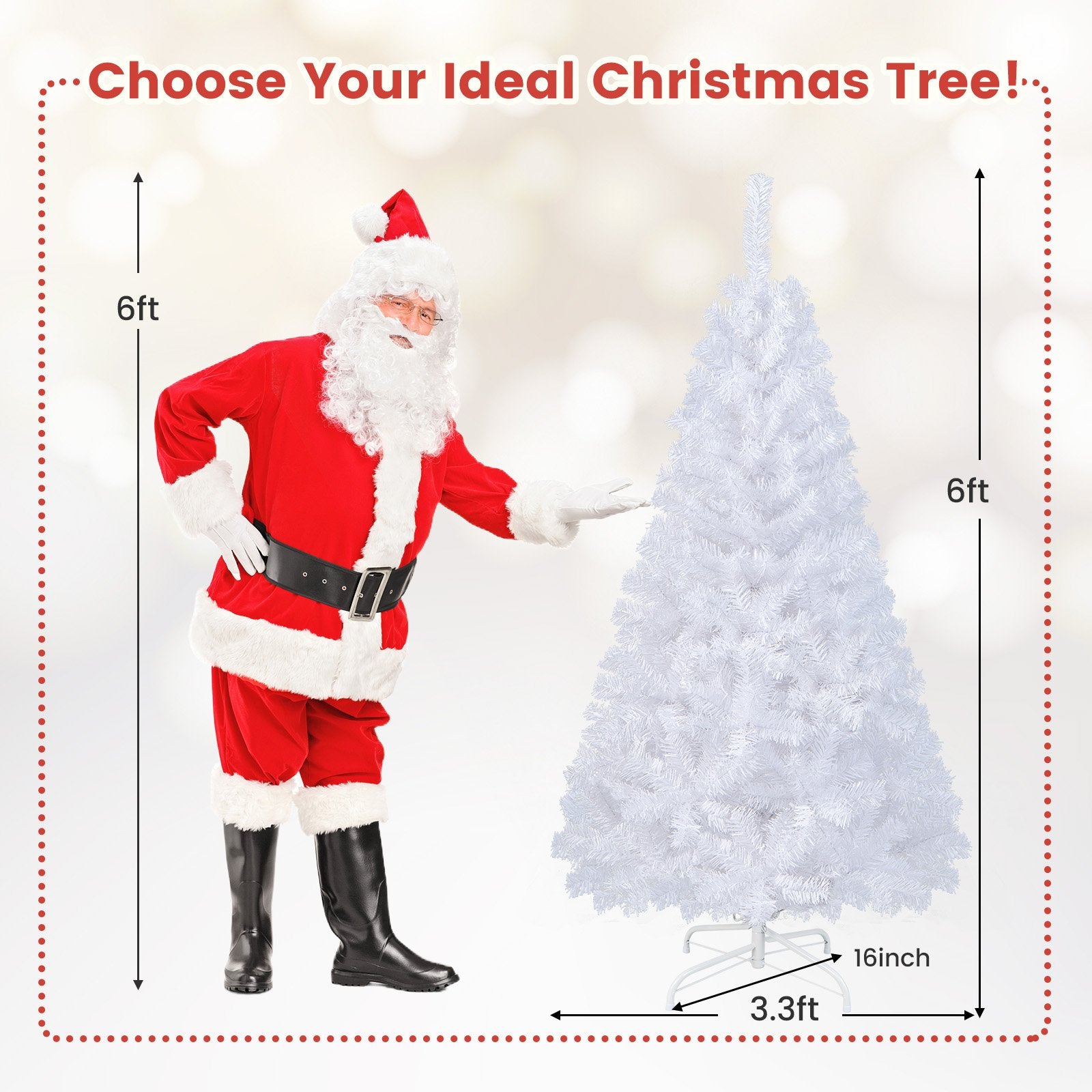 6 ft White Christmas Tree with Solid Metal Stand-6 ft, White Christmas Tree   at Gallery Canada