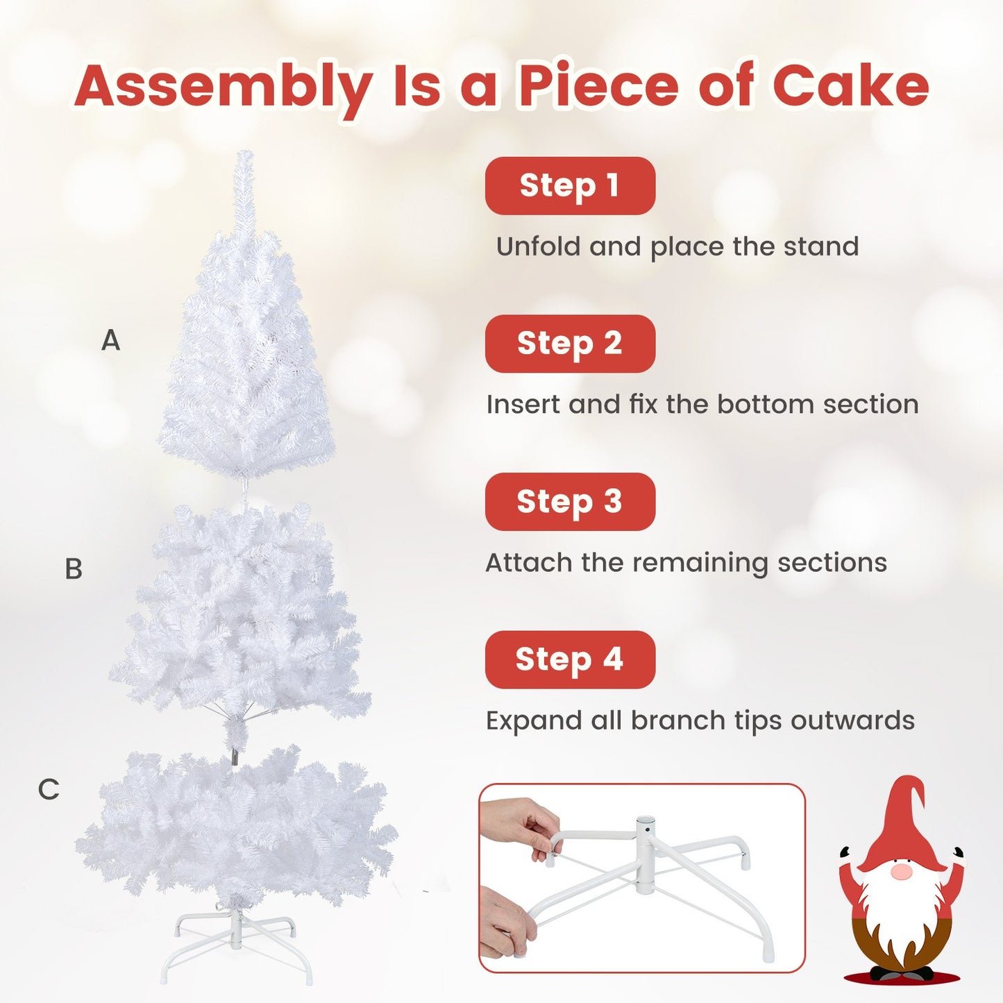 6 ft White Christmas Tree with Solid Metal Stand-6 ft, White Christmas Tree   at Gallery Canada