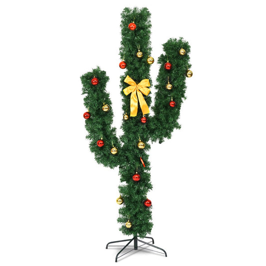 7 Feet Artificial Cactus PVC Christmas Tree with LED Lights and Ball Ornaments-7 ft, Green Christmas Tree   at Gallery Canada