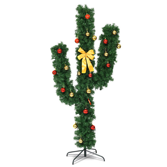 6 Feet Artificial Cactus PVC Christmas Tree with LED Lights and Ball Ornaments-6 ft, Green Christmas Tree   at Gallery Canada