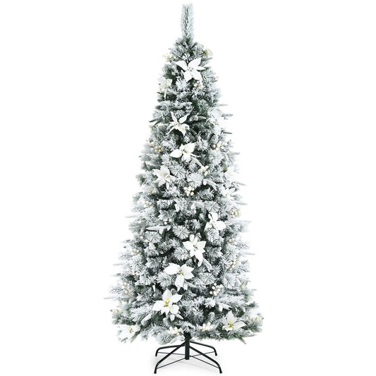 Artificial Christmas Tree Snow Flocked Pencil Tree-7 ft, White Christmas Tree   at Gallery Canada