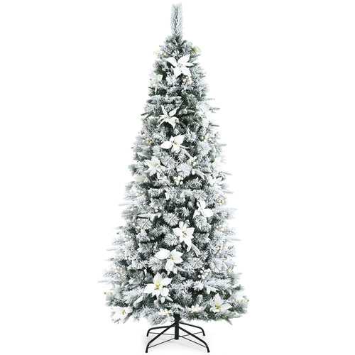 Artificial Christmas Tree Snow Flocked Pencil Tree-7 ft, White