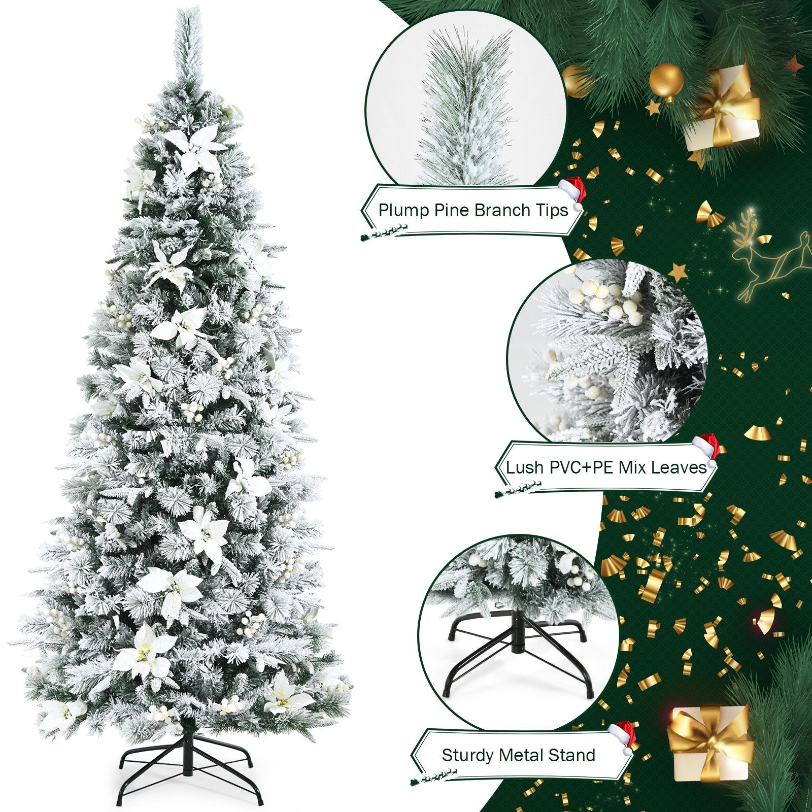 Artificial Christmas Tree Snow Flocked Pencil Tree-7 ft, White Christmas Tree   at Gallery Canada