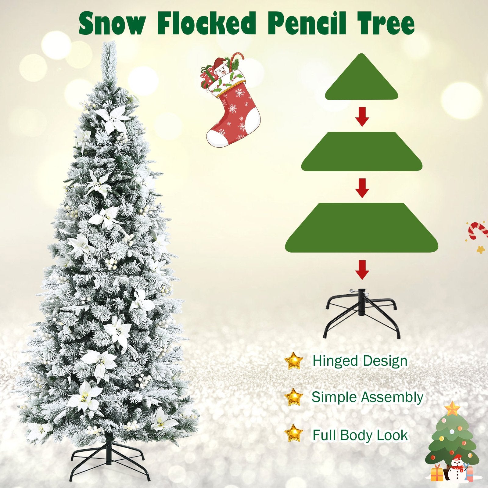 Artificial Christmas Tree Snow Flocked Pencil Tree-7 ft, White Christmas Tree   at Gallery Canada