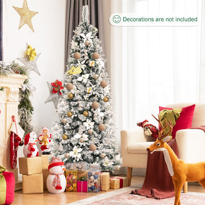 Artificial Christmas Tree Snow Flocked Pencil Tree-7 ft, White Christmas Tree   at Gallery Canada