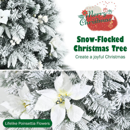 Snow Flocked Christmas Pencil Tree with Berries and Poinsettia Flowers-6 ft, White Christmas Tree   at Gallery Canada