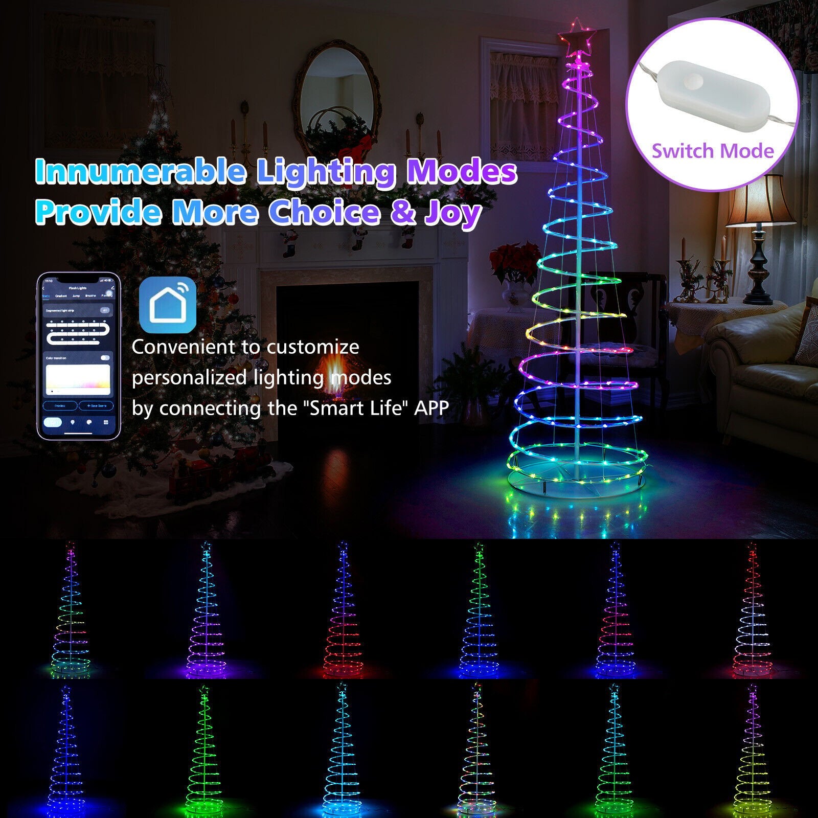 6 Feet Light Up Spiral Christmas Tree with Tree Top Star, White Christmas Tree   at Gallery Canada