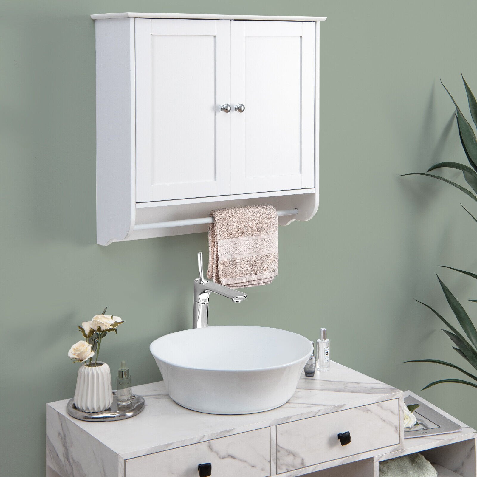 Wall Mounted Bathroom Storage Medicine Cabinet with Towel Bar, White Wall Cabinets   at Gallery Canada