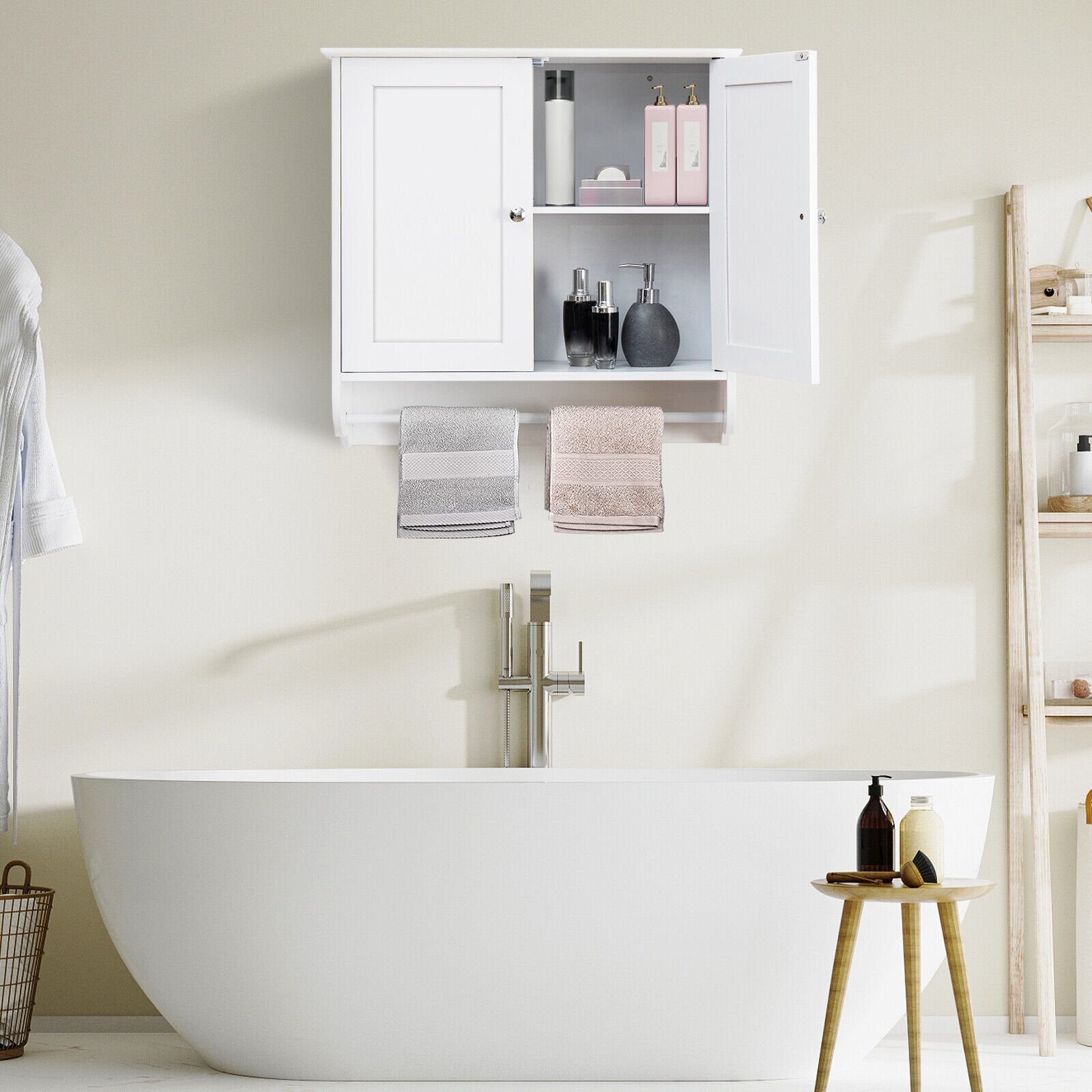 Wall Mounted Bathroom Storage Medicine Cabinet with Towel Bar, White Wall Cabinets   at Gallery Canada