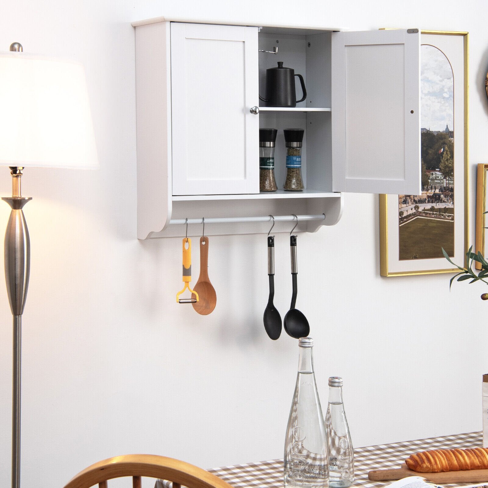 Wall Mounted Bathroom Storage Medicine Cabinet with Towel Bar, White Wall Cabinets   at Gallery Canada