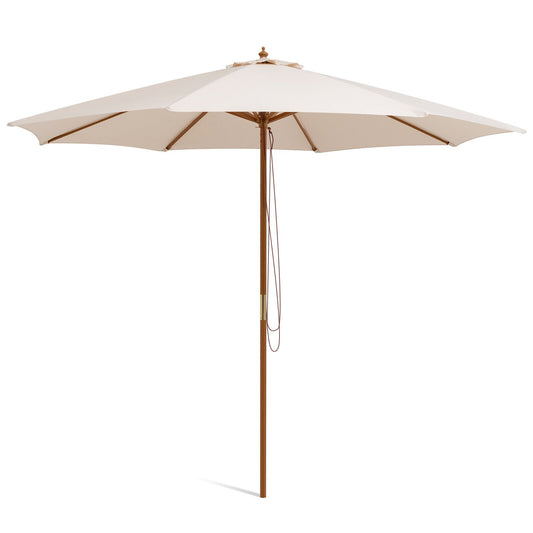 Adjustable 10 Feet Wooden Outdoor Umbrella Sunshade, Beige - Gallery Canada