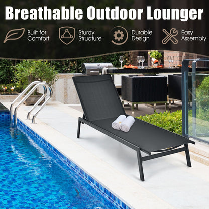 Outdoor Reclining Chaise Lounge Chair with 6-Position Adjustable Back, Black Outdoor Chaise Lounges   at Gallery Canada